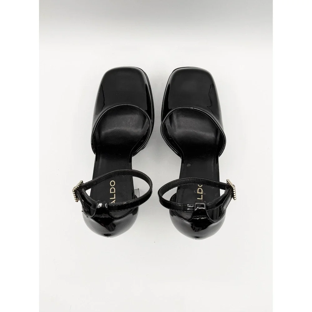 Aldo Grandle Black Patent Double Platform Mary Jane Pumps Block Heel Y2K 7.5